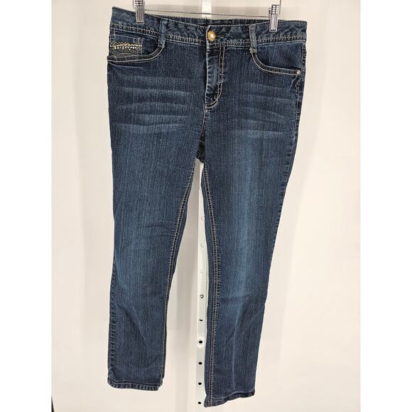 Beau Dawson Womens Sz 12 Slim Leg Blue Jeans Medium Wash Bling Pockets - Picture 1 of 5